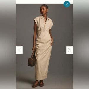 Cap-Sleeve V-Neck Ruched Slim Midi Dress - By Anthropologie size XL